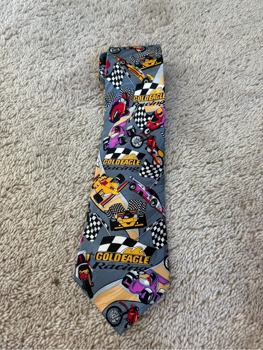 Gold Eagle Racing Kids Tie in Gray with Multicolor Cars
